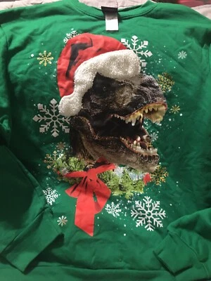 Fifth Sun Feo Dinosaurio Navidad Sudadera Verde Hombre Talla Grande Festivo Diversión Foto 1 de 4