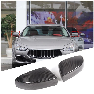 Real Carbon fiber Review Mirror Cover Trim For Maserati Ghibli Quattroporte 17+ - Image 1 of 4