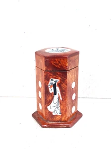 Mother-of-Pearl Inlay Lacquered Jewelry Box, Vintage, Hexagonal - 2", Vietnam - Bild 1 von 9