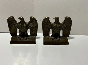 Vintage Solid Brass Book Ends Bald Eagle Padded Bookshelf Decor - Picture 1 of 7