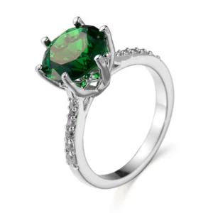 11*11mm Blue/Green AAA CZ Band 925 Silver Women's Engagement Gift Ring Size 6-10 - Picture 1 of 8