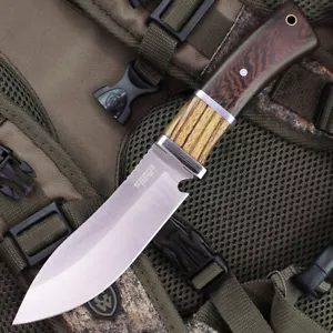 Tactical COMBAT Hunting Fixed Blade Bowie Knife WOODEN Handle w/ Sheath Survival - Picture 1 of 4