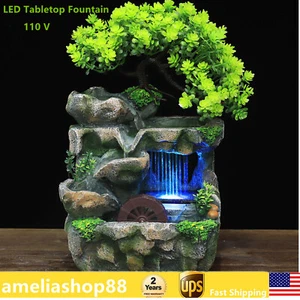 Water Fountain Tabletop Indoor Small Rock Waterfall Zen Decor with LED Light New - Picture 1 of 9