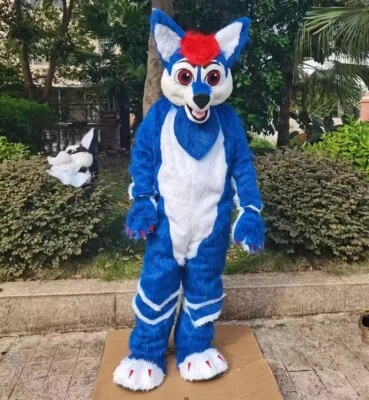 Disfraz de mascota husky azul traje de piel de zorro traje de Halloween juegos con disfraces peludo adulto Foto 1 de 4