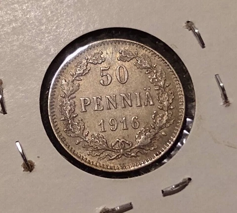 1916 finland 50 pennia looks au 1/2 Markka nice silver type coin Cover