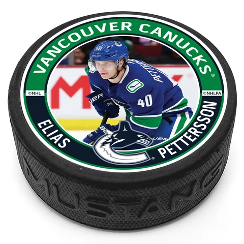 Elias Pettersson Vancouver Canucks NHL Action Photo Puck w/3-D Engraved Texture Cover