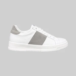 Sneakers ML striscia Uomo In Pelle e Camoscio Grigio Scarpe Made in Italy - Picture 1 of 3