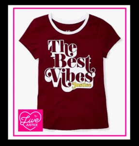 *NWT* Girls Ringer Tee JUSTICE size 12 The Best Vibes Sparkly Retro Top - Picture 1 of 4