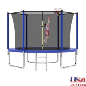 8FT Kids Trampoline W/ Basketball Hoop Safety Enclosure Heavy Duty Outdoor Fun - Picture 1 of 12