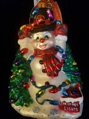 Christopher Radko Snowman Ornament “Let There Be Lights” Large $90 Original Cost