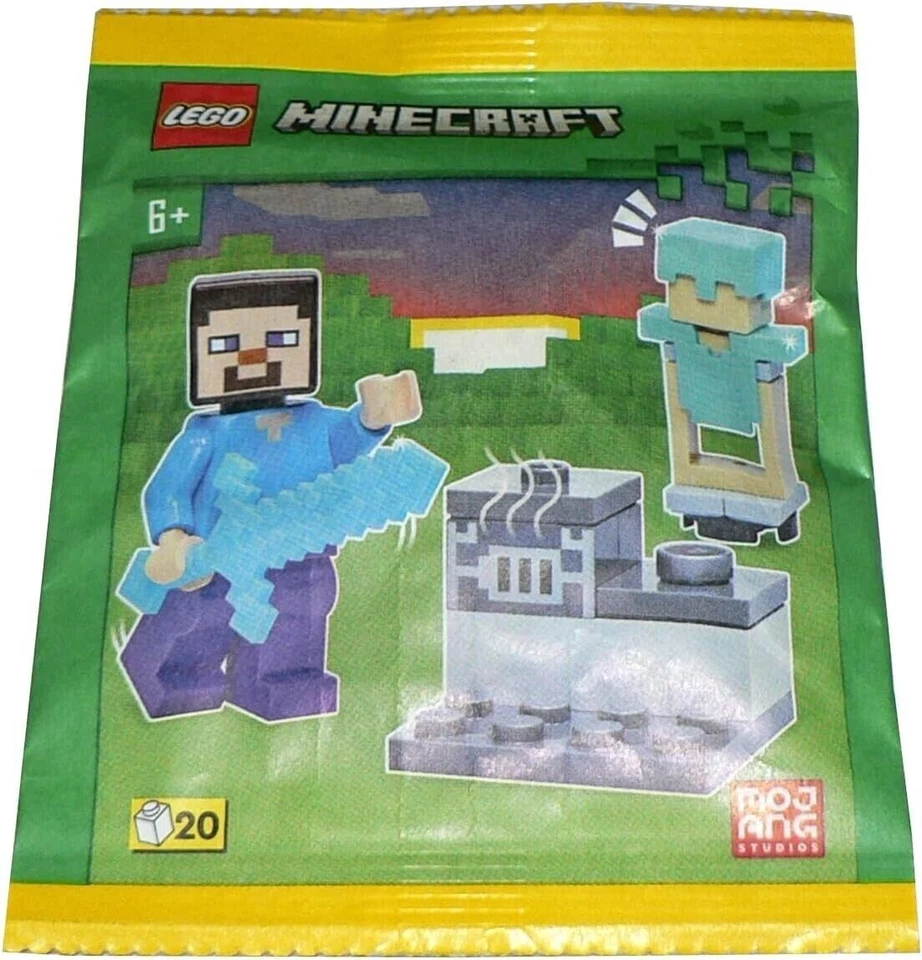 LEGO Minecraft Steve Minifigure with Furnace and Diamond Armor