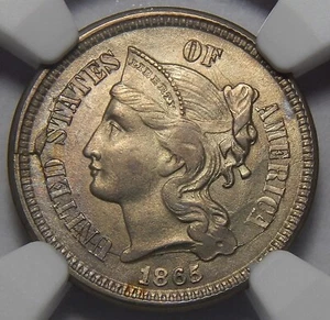 1865 NGC MS64 THREE CENT NICKEL - Picture 1 of 4