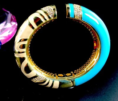 LAUREN G. ADAMS 18K GP TURQUOISE & CREAM ENAMEL ‘MOON OF DUST' BRACELET RT. $445 - Image 1 of 4