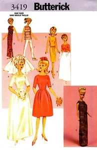 WOW 11½" DOLL CLOTHES "CIRCA 1964" GOWN DRESS VEIL SEWING PATTERN Butterick 3419 - Afbeelding 1 van 8