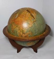 Antique 1940s 1946 16"  Metal Globe on Wood Stand Tabletop - Rand McNally