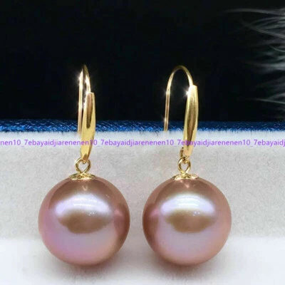 AAAA 16mm Australian South Sea Purple Shell Pearl Dangle Earrings 14K - Image 1 of 4