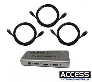 2 Way HDMI Splitter v2.0 4K with 3 x 4K HDMI v2.0 UHD ARC High Speed Cables - Picture 1 of 1