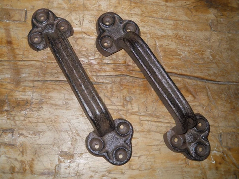 3 Large Cast Iron Antique Style RUSTIC Barn Handle, Gate Pull, Shed Door Handles Cover