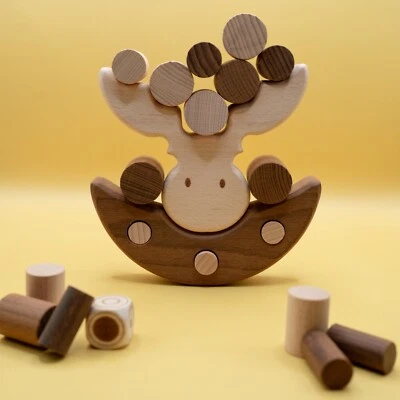 Juego de equilibrio de alces de madera artesanal - no tóxico, ecológico, Montessori Foto 1 de 2