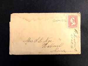 Civil War Era Postal Cover -3 c stamp to Hallowell Maine - Imagen 1 de 2