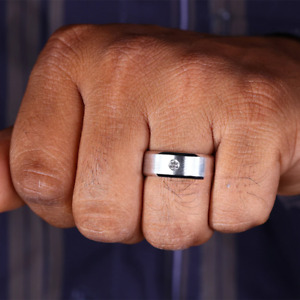 Natural Diamond Mens Band Round 0.08 Carat 18K White Gold Ring 8 MM Size 9 10 11