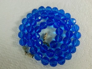 Vtg Blue Faceted Glass Beaded Strand 15.5" Choker Art Deco Czech Mod Necklace - Picture 1 of 12