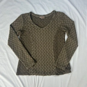 Tianello Top Women’s Small Brown Long Sleeve V-neck Waffle Knit Thermal Shirt - Picture 1 of 9