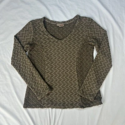 Топ Tianello женщин маленький коричневый длинным рукавом v-образным вырезом вафли трикотажа тепловой рубашка - Изображение 1 из 4