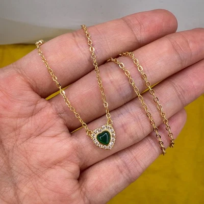 Collar de plata de ley 925 4 mm corazón esmeralda natural piedras preciosas circonitas joyería Foto 1 de 4
