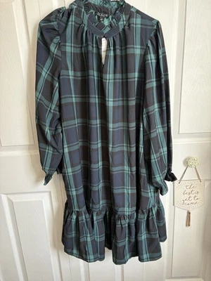 J Crew NWT Size 3X Plus Puff Sleeve Dress Drop Waist Christmas Blackwatch Plaid - Image 1 of 4