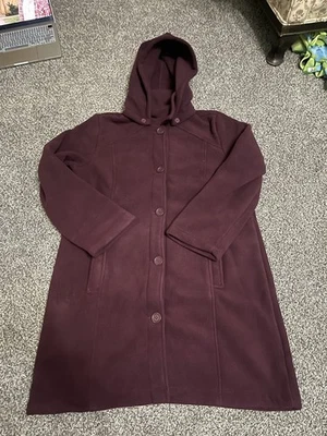 New Denim & Co. Burgundy Sherpa Bonded Fleece Snap Long Sleeve Hooded Jacket M - Image 1 of 4