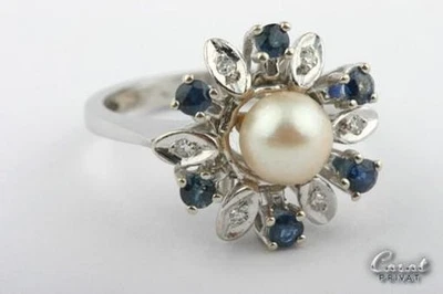 Perlen Ring 18k 750 er Weiß Gold Akoya Perle Diamant Brillanten Top! . - Bild 1 von 4