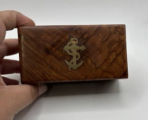 Vintage Wood Box with Inlaid Brass Nautical Symbol telescope - Picture 1 of 9