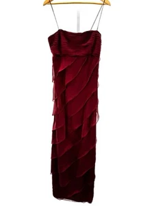 Adriana Papell Occasions Formal Evening Tiered Maxi Dress Gown Burgundy Size 12 - Picture 1 of 8