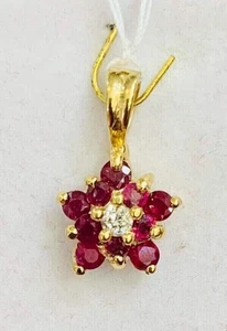 1.20Ct Round Cut Simulated Ruby Flower 18'' Chain Pendant 14K Yellow Gold Plate - Picture 1 of 3