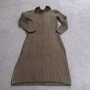 Lauren Ralph Lauren Dress Womens Extra Small Beige Houndstooth Faux Leather - Picture 1 of 9