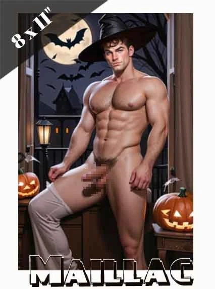 Um belo bruxo nu na noite de Halloween - Impressão de arte gay - Homoerotismo - 2587 - Imagem 1 de 1