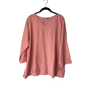 Match Point USA Pink 100% Linen Loose 3/4 Sleeve Tunic Top Sz L - Picture 1 of 6