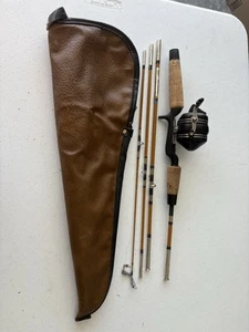 Mulinello vintage Zebco 600 metallo nero con asta 4064 6' combo 4 pz viaggio in custodia - Foto 1 di 6