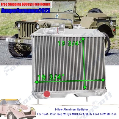 3-Row Aluminum Radiator For 1941-1952 Jeep Willys MB/CJ-2A/M38/ Ford GPW MT 2.2L Foto 1 de 4