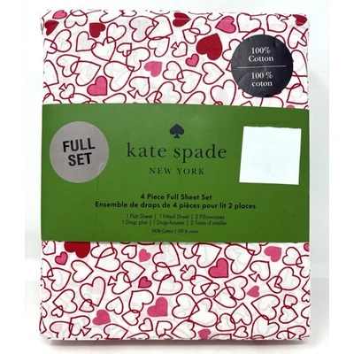 Kate Spade Heart Full Sheet Set 100% Cotton 4 Pcs *READ* Outline Hearts - Image 1 of 4