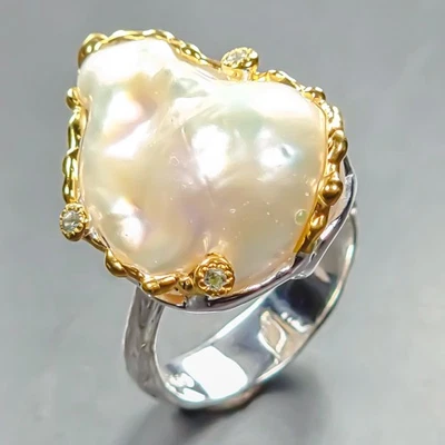 Handmade Natural Baroque Pearl Ring 925 Sterling Silver Size 8 /R442967 - Image 1 of 4