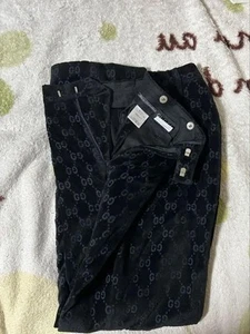 Gucci Men's Pants Size 50 Velour Black GG Pattern - Picture 1 of 24