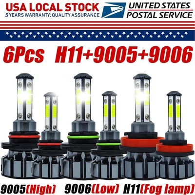 For Pontiac Vibe 2009-2010 Combo 9005+9006+H11 LED Headlight Kit White Bulbs 6x - Image 1 of 4