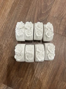 Vintage White Bone China NAPKIN RINGS With Rose Design, Set of 8 made in Taiwan - Picture 1 of 4