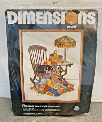 NIP 1980 Dimensions 1165 Patchwork & Rocker Sleeping Cat Crazy Quilt Crewel - Image 1 of 4