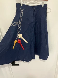 Vintage 1950's Handmade Embroidered Poodle Skirt, Navy, 26 Inch Waist - Picture 1 of 4
