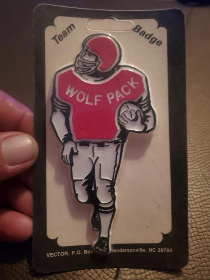 Vintage Plastic NC STATE Wolf Pack Football player Pin 5" New - Image 1 of 1