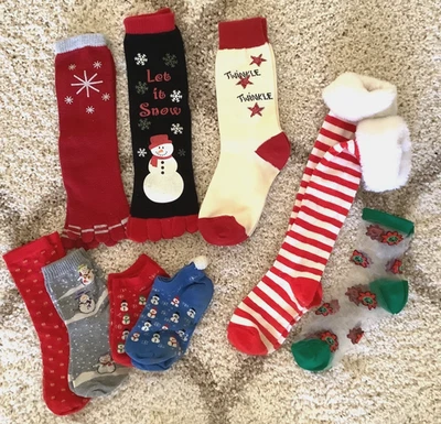 Lote de 9 pr calcetines vintage de Navidad con puntera tobillo redondo hasta la rodilla imitación de piel Foto 1 de 4