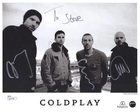 COLDPLAY HAND SIGNED 8x10 GROUP PHOTO    CHRIS MARTIN    RARE    TO STEVE    JSA Cover